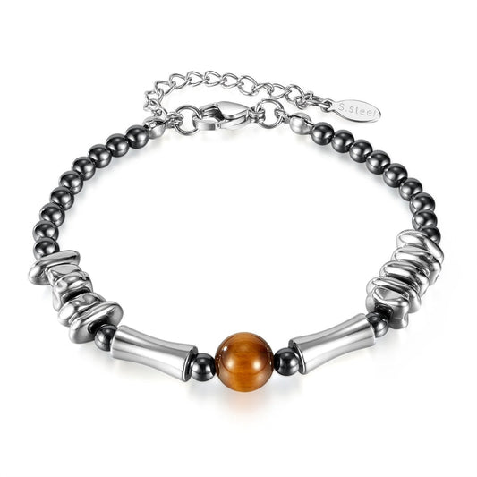 Personalized Stainless Steel Black Gallstone Tiger Eye Stone Bracelet My Store