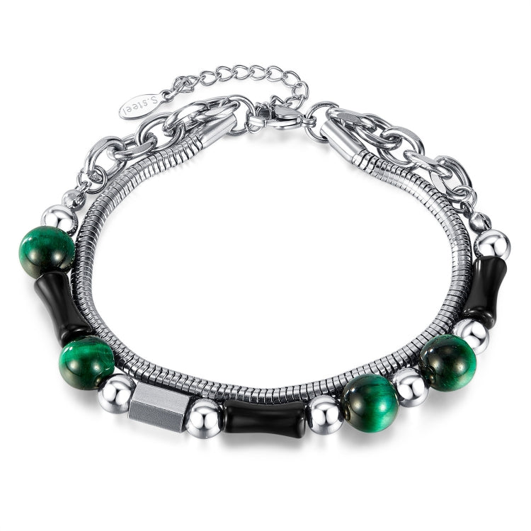 Vintage Double Layers Stacked Green Tiger Stone Bamboo Stainless Steel Strings My Store