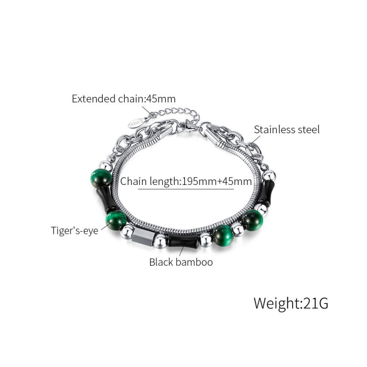 Vintage Double Layers Stacked Green Tiger Stone Bamboo Stainless Steel Strings My Store