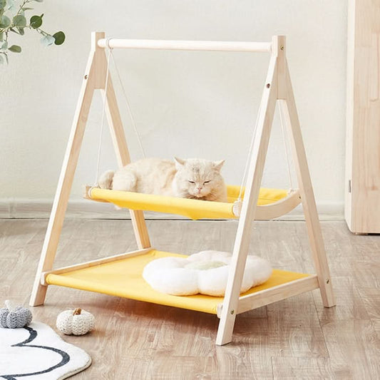 Solid Wood Cat Double-Layer Hammock Universal Cat Bed Washable Kitten Swing - Reluova