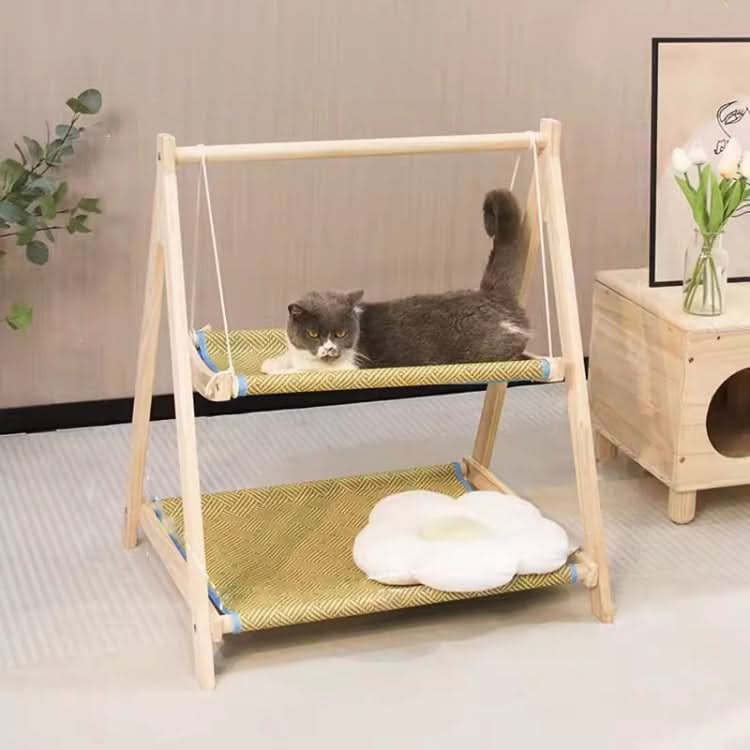 Solid Wood Cat Double-Layer Hammock Universal Cat Bed Washable Kitten Swing - Reluova