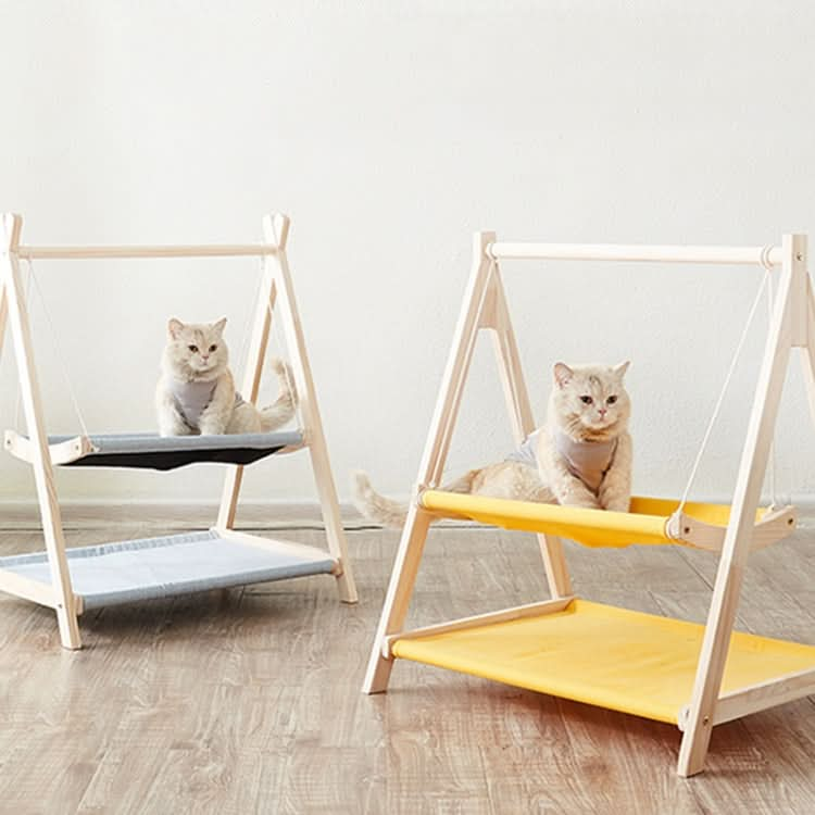 Solid Wood Cat Double-Layer Hammock Universal Cat Bed Washable Kitten Swing - Reluova