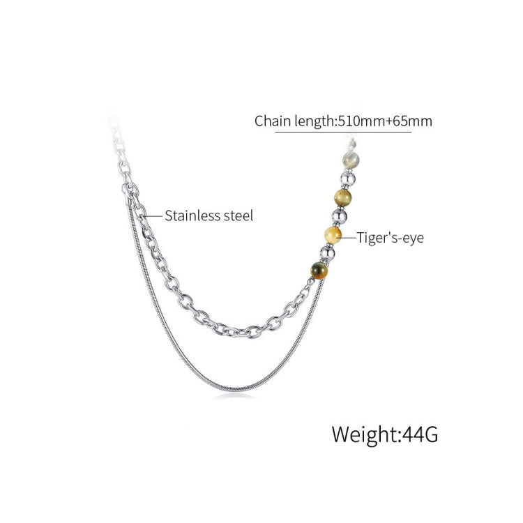 Personalized Simple Stainless Steel Double Layer Chain Splicing Tiger Eye Stone Necklace My Store