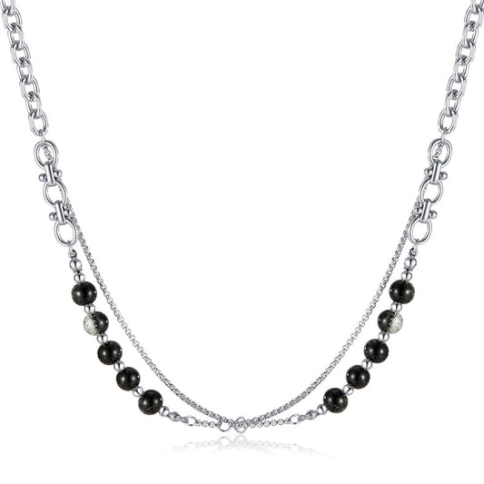 Stainless Steel Double Chain Glass Beads Necklace