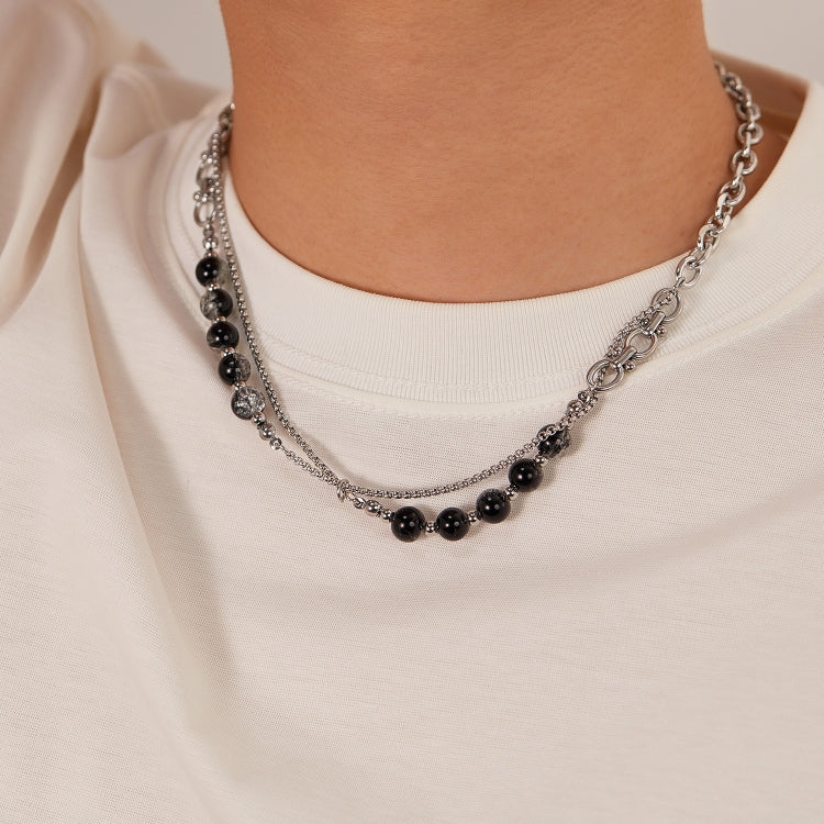 Stainless Steel Double Chain Glass Beads Necklace