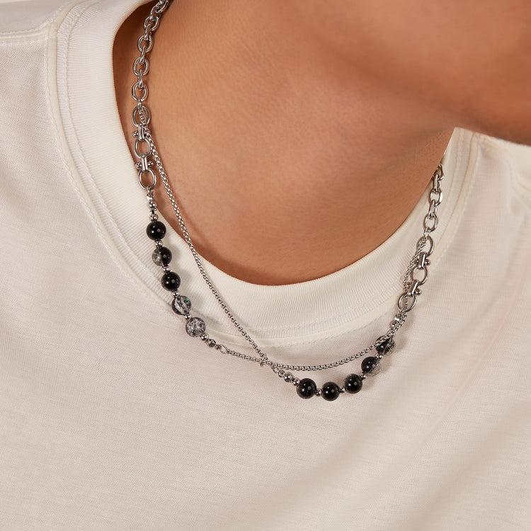 Stainless Steel Double Chain Glass Beads Necklace My Store