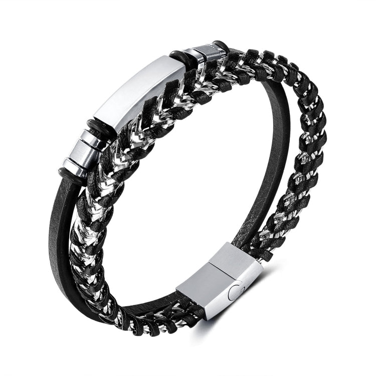 Stainless Steel Glossy Double Braided Leather Magnetic Insert Buckle Bracelet My Store