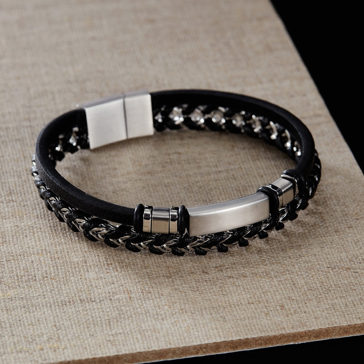 Stainless Steel Glossy Double Braided Leather Magnetic Insert Buckle Bracelet My Store