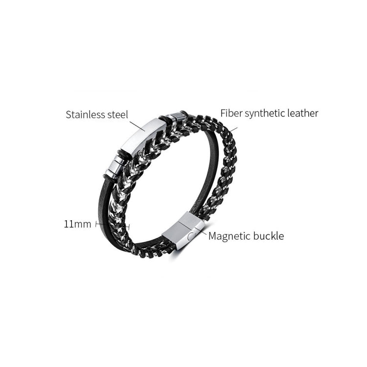 Stainless Steel Glossy Double Braided Leather Magnetic Insert Buckle Bracelet My Store