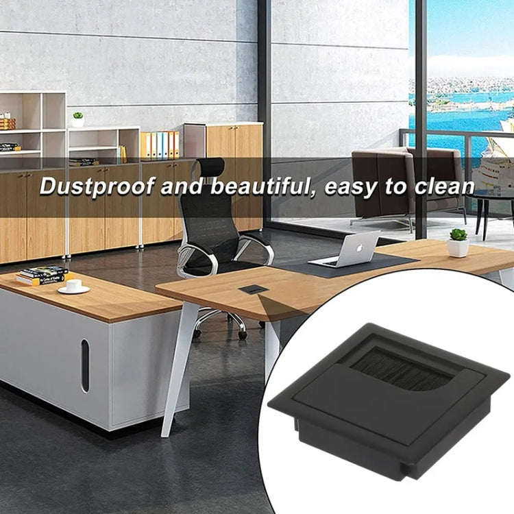 ABS Table Rectangle Wire Hole Cover Outlet Port With Brush PC Desk Cable Organizer