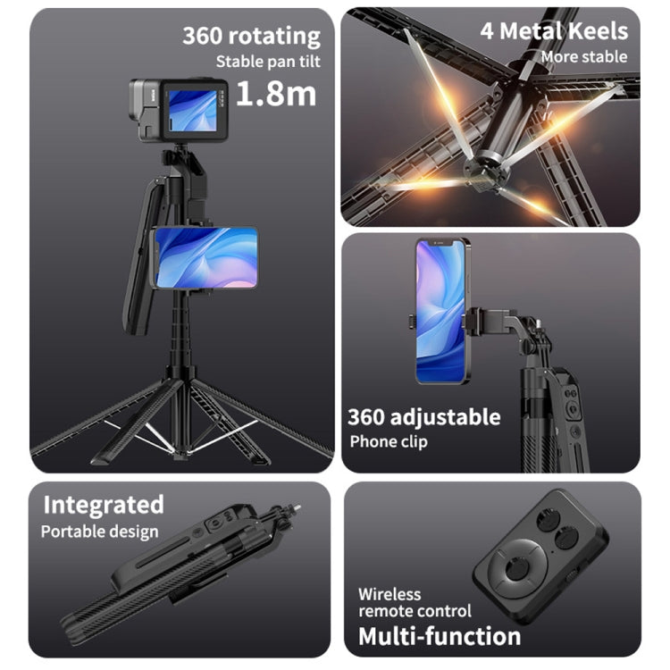 1.8m Smart Face Tracking Selfie Stick 4-axis Anti-shake Tripod with Remote Control