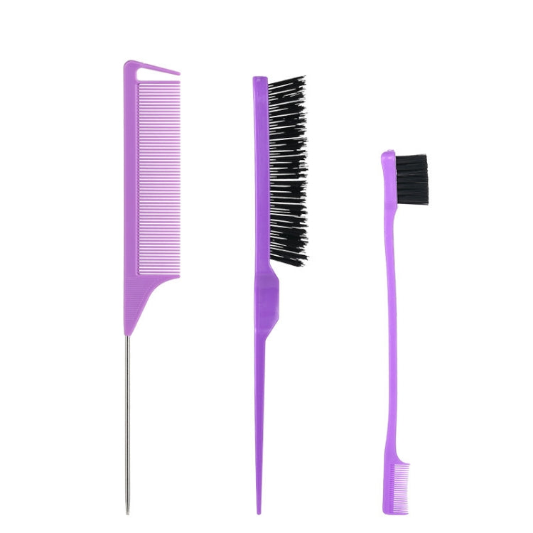 3pcs /Set Hairdressing Comb Steel Pin Pointed Tail Comb Double Head Eyebrow Brush Hairdressing Comb Set(Purple)-Reluova