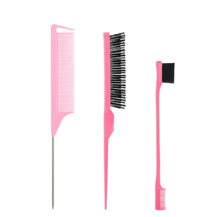 3pcs /Set Hairdressing Comb Steel Pin Pointed Tail Comb Double Head Eyebrow Brush Hairdressing Comb Set(Pink)-Reluova