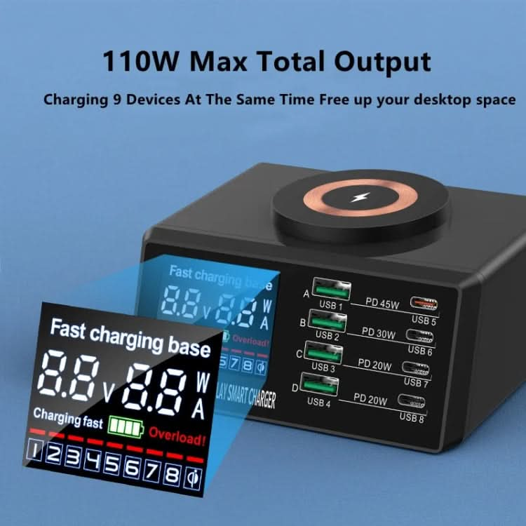 X9M 9-in-1 110W USB+PD Smart Multi-ports QI Magnetic Wireless Charger