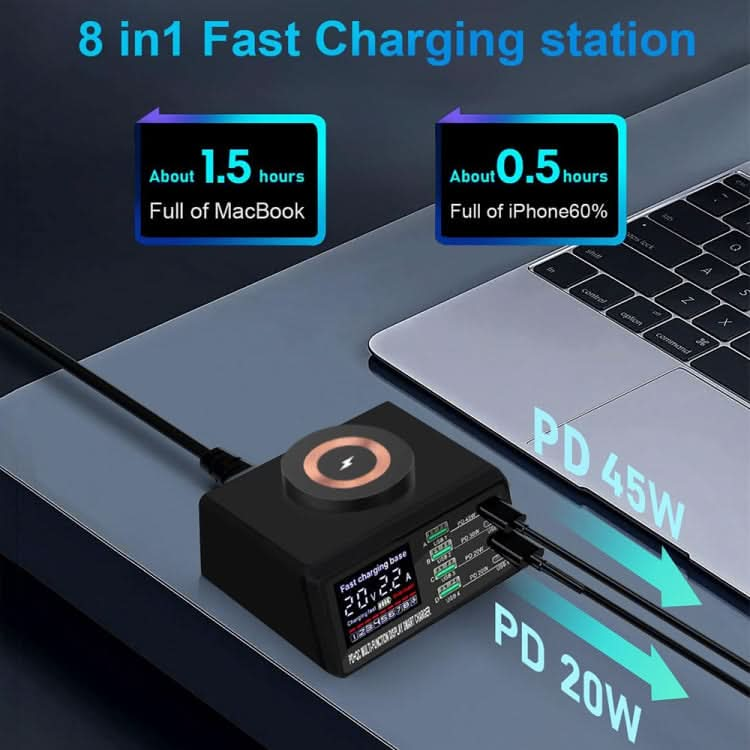 X9M 9-in-1 110W USB+PD Smart Multi-ports QI Magnetic Wireless Charger