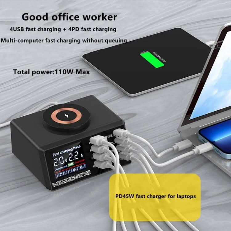 X9M 9-in-1 110W USB+PD Smart Multi-ports QI Magnetic Wireless Charger