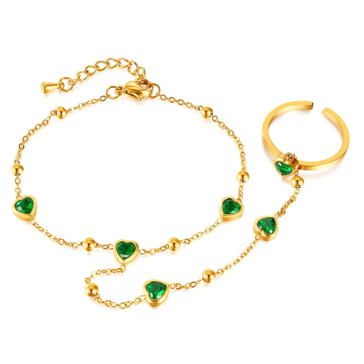 2 In 1 Emerald Heart Zirconia Stainless Steel Ring Bracelet-Reluova