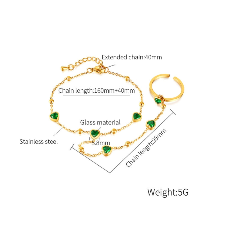 2 In 1 Emerald Heart Zirconia Stainless Steel Ring Bracelet-Reluova