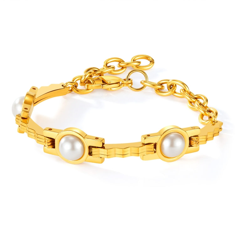 OPK GS1571 Simple Retro Pearl Chain Stainless Steel Gold Plated Bracelet My Store