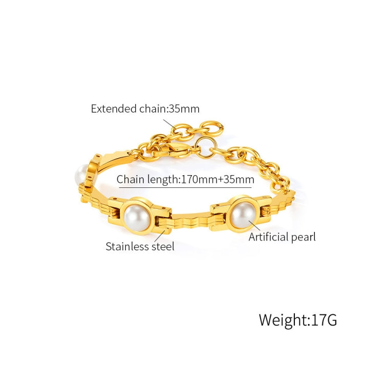 OPK GS1571 Simple Retro Pearl Chain Stainless Steel Gold Plated Bracelet My Store