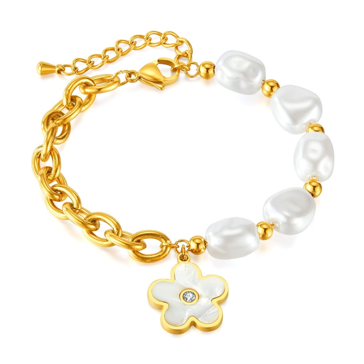 OPK GS1564 Stainless Steel Flower Pendant Pearl Bracelet My Store