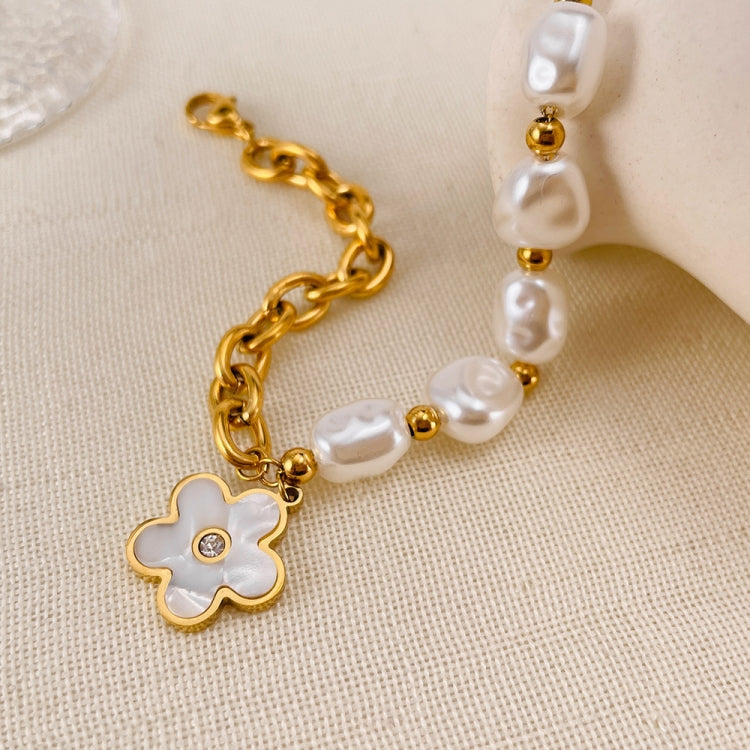 OPK GS1564 Stainless Steel Flower Pendant Pearl Bracelet My Store