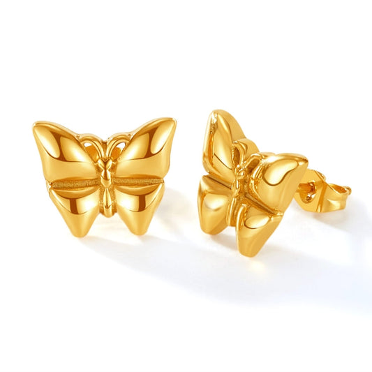 OPK GE942 1pair Vintage Temperament Stainless Steel Stereo Butterfly Earrings My Store