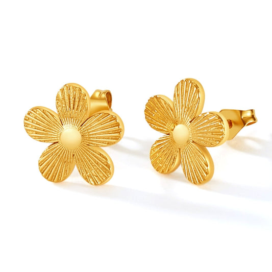 OPK GE941 1pair Vintage Stainless Steel Flower Earrings My Store