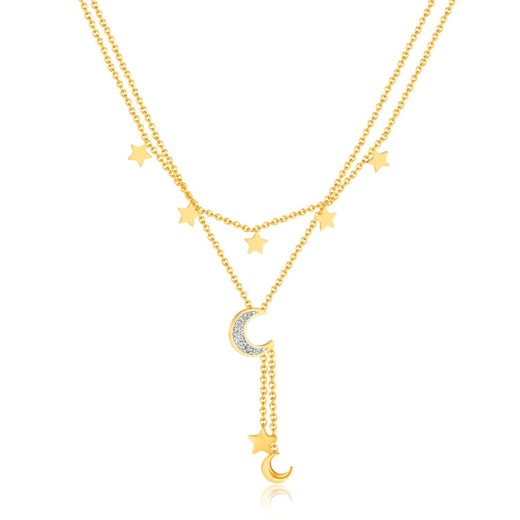 OPK GX2437 Stainless Steel Star Moon Tassel Pendant Double Layers Stacked Collarbone Chain My Store