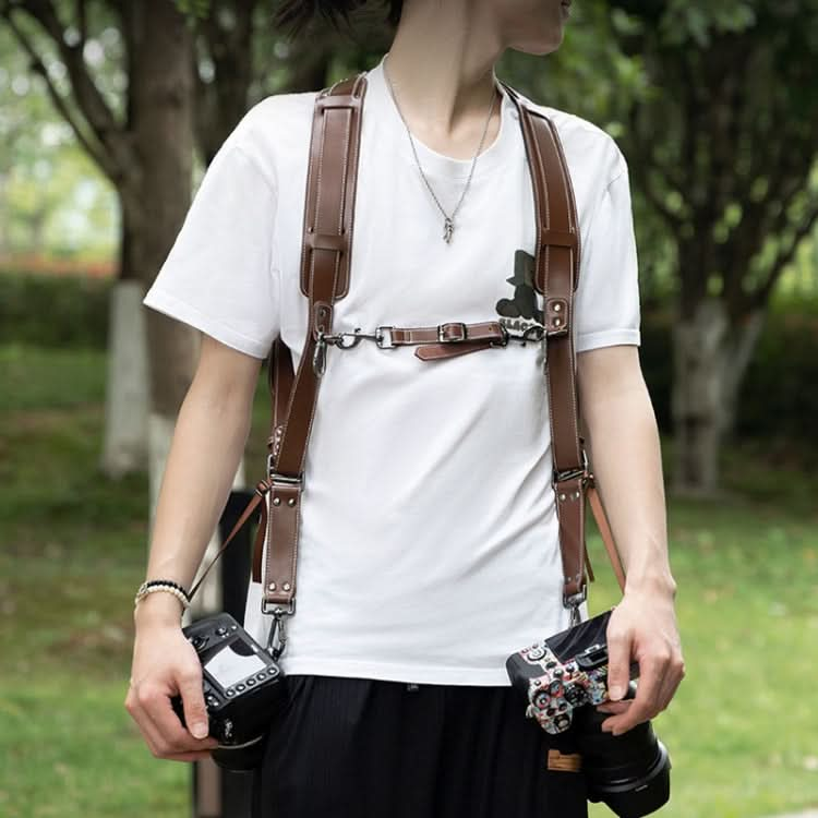 Cwatcun H90 Dual Camera Leather Strap Adjustable Multi-functional Convenient Camera Shoulder Strap My Store