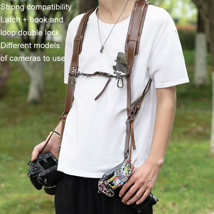 Cwatcun H90 Dual Camera Leather Strap Adjustable Multi-functional Convenient Camera Shoulder Strap My Store