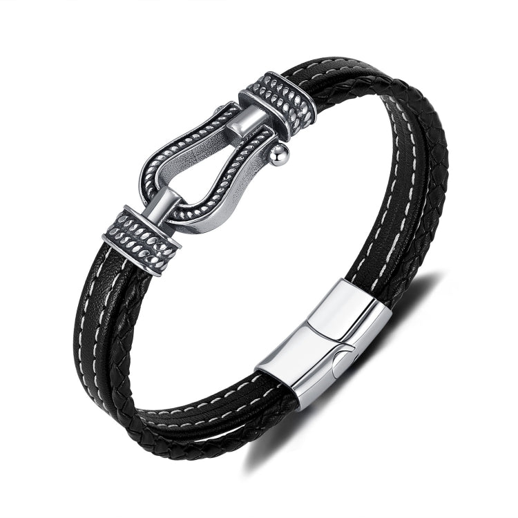 Stainless Steel Horseshoe Buckle Accessories Double Braided Leather Bracelet My Store