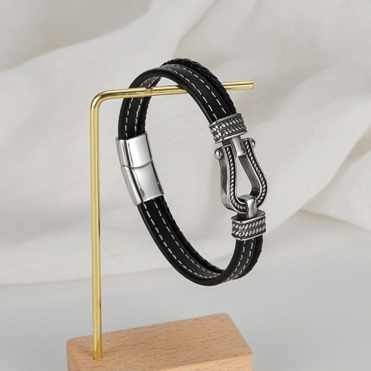 Stainless Steel Horseshoe Buckle Accessories Double Braided Leather Bracelet My Store