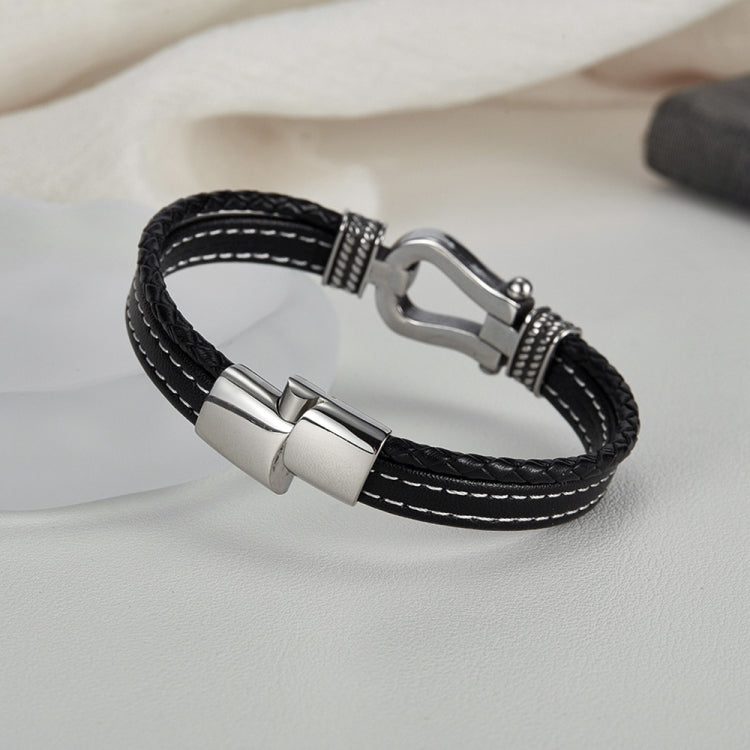 Stainless Steel Horseshoe Buckle Accessories Double Braided Leather Bracelet My Store