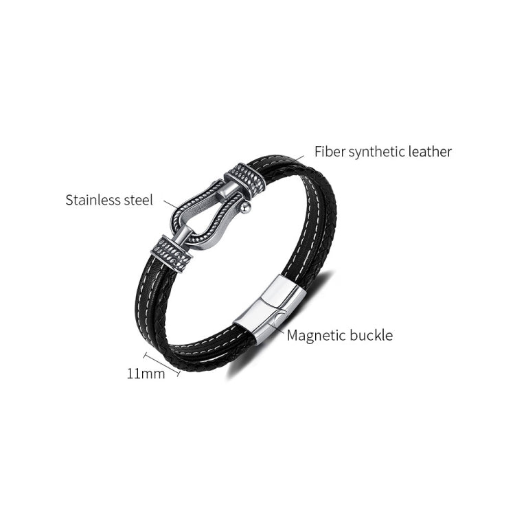 Stainless Steel Horseshoe Buckle Accessories Double Braided Leather Bracelet My Store