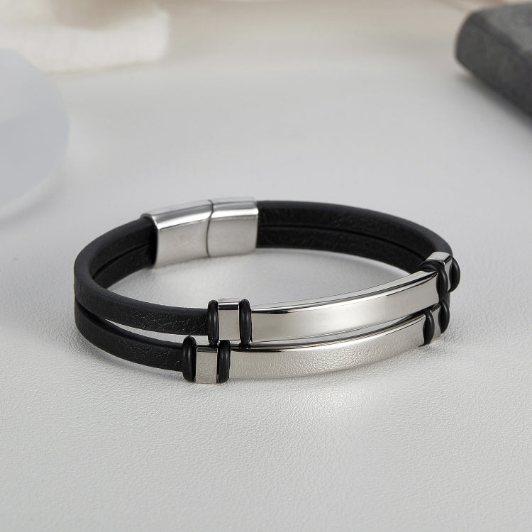 Stainless Steel Simple Glossy Double Braided Leather Bracelet My Store