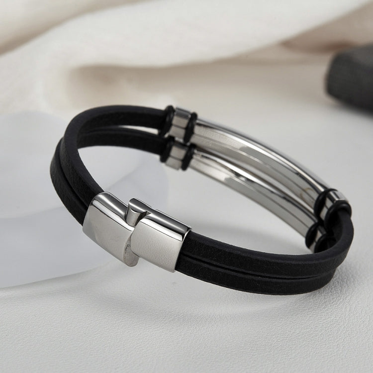 Stainless Steel Simple Glossy Double Braided Leather Bracelet My Store