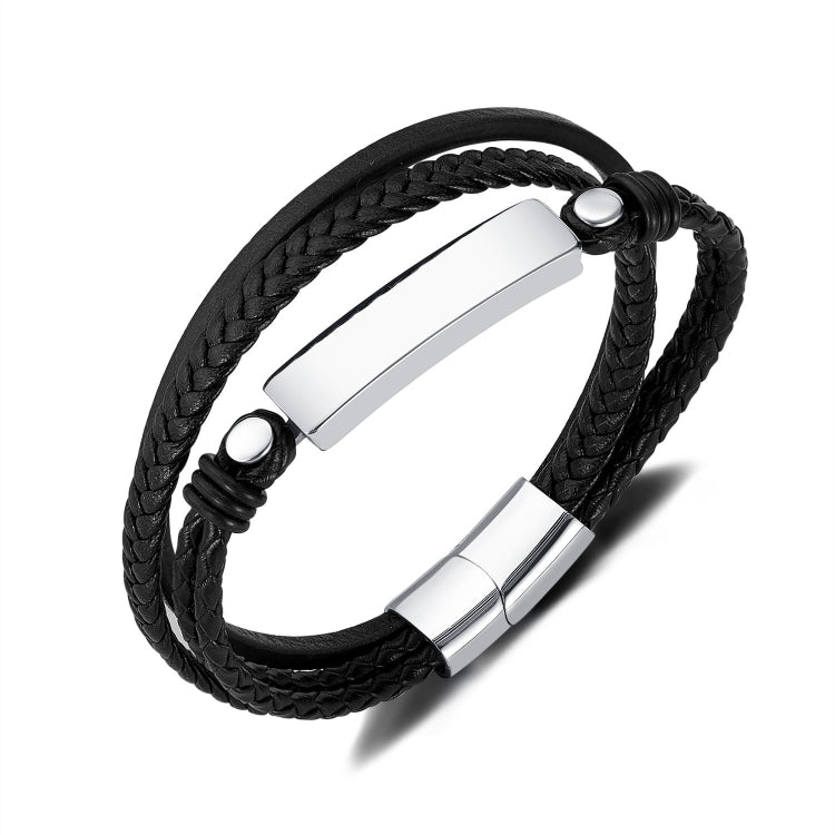 Simple Stainless Steel Glossy Multi-Layer Braided Leather Bracelet My Store