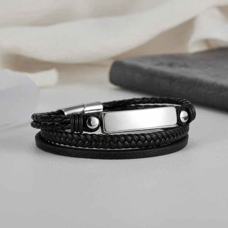 Simple Stainless Steel Glossy Multi-Layer Braided Leather Bracelet My Store