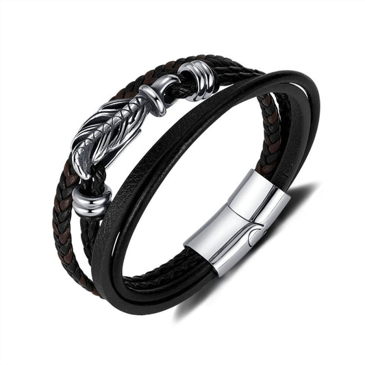 Stainless Steel Vintage Multi-Layer Braided Leather Bracelet My Store