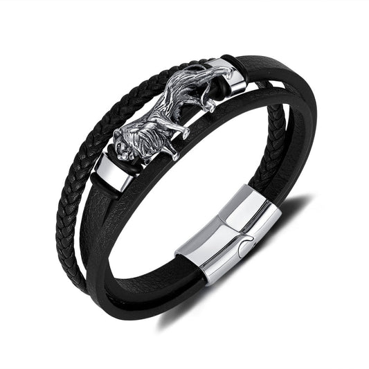 Personalized Retro Stainless Steel Lion Accessory Multi-Layer Braided Leather Bracelet My Store