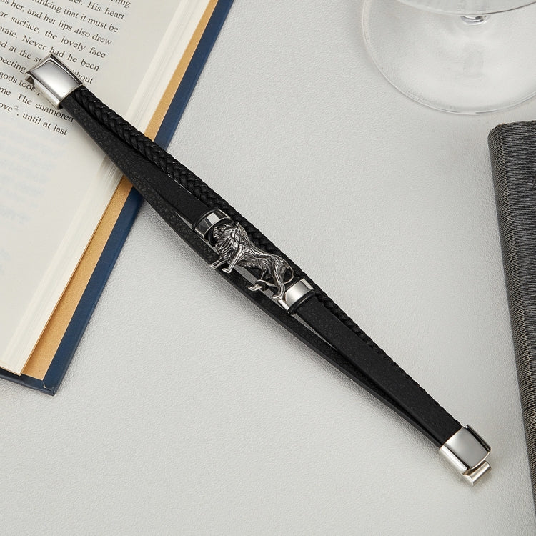 Personalized Retro Stainless Steel Lion Accessory Multi-Layer Braided Leather Bracelet My Store