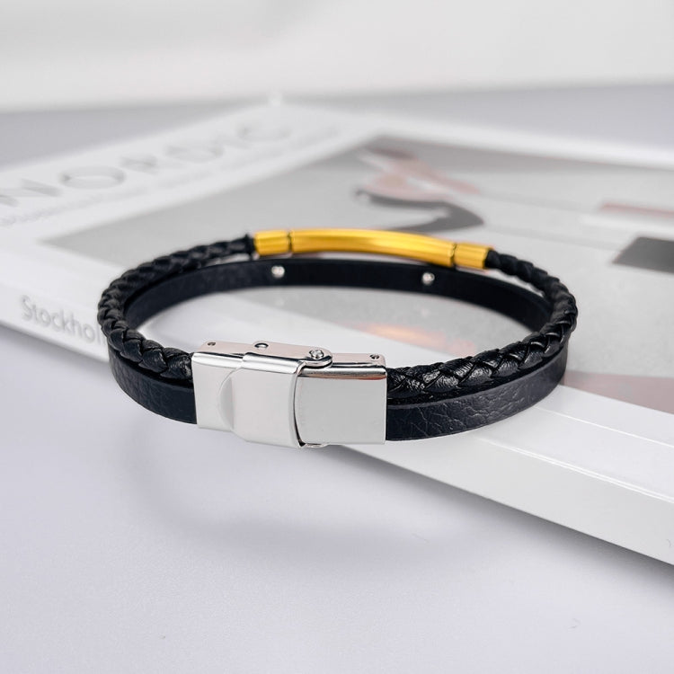 Stainless Steel Minimalist Glossy Double Leather Woven Bracelet My Store