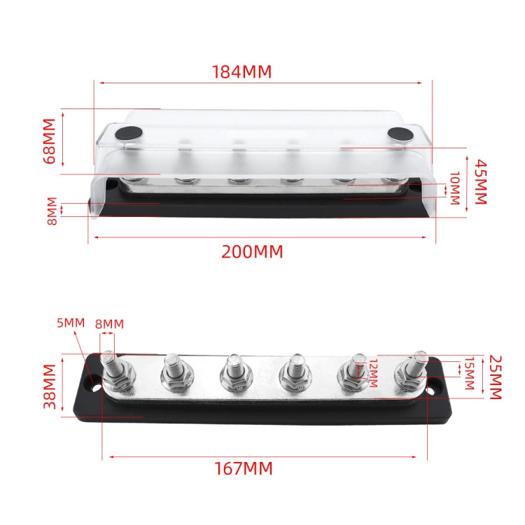 M8 Stud RV Yacht 6-way Nylon Flame Retardant Base DC Busbar