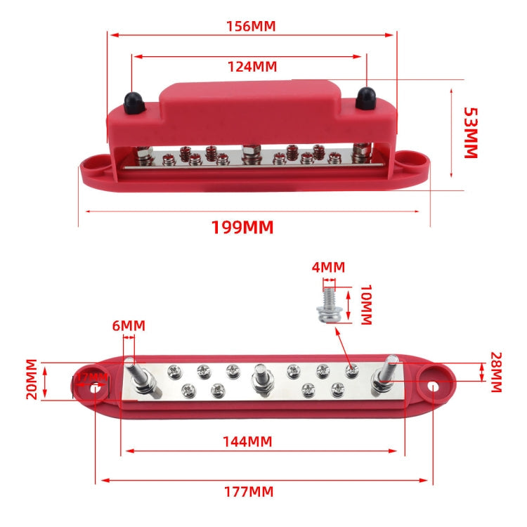 M6 3-post 10-way RV Yacht Short-circuit Proof Base DC Busbar