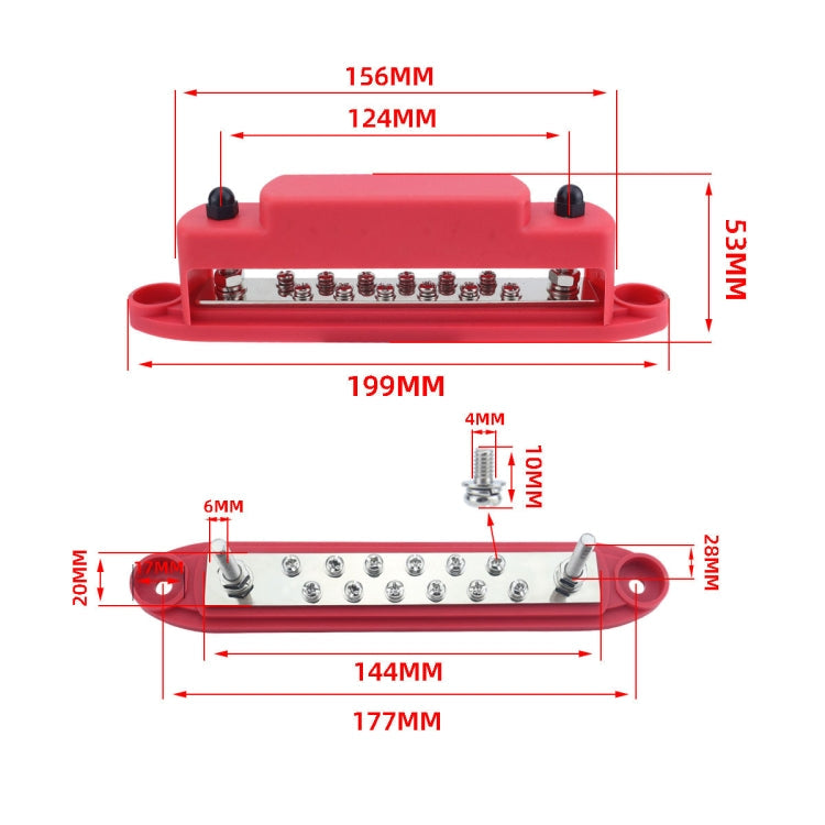 M6 2-post 12-way RV Yacht Terminal Nylon Flame Retardant Busbar