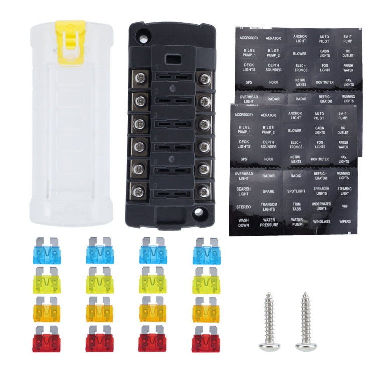 6-Way Plug-In Insulated Cover Fuse Box For Cars Yachts