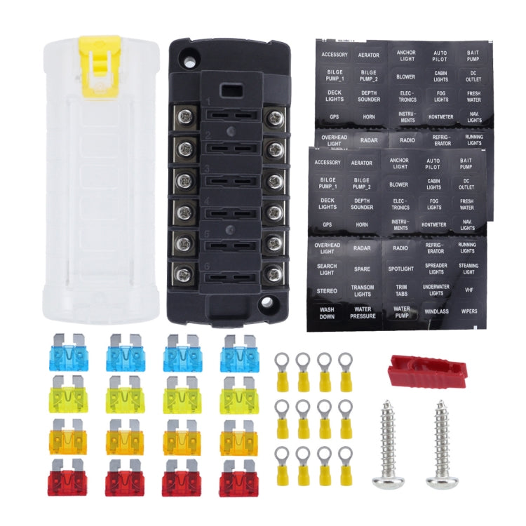 6-Way Plug-In Insulated Cover Fuse Box For Cars Yachts