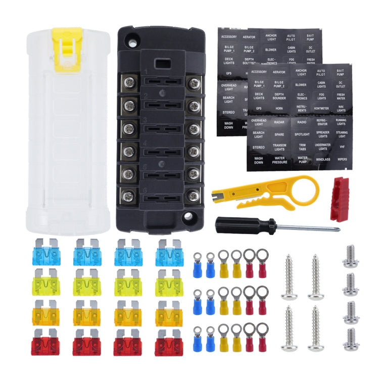 6-Way Plug-In Insulated Cover Fuse Box For Cars Yachts