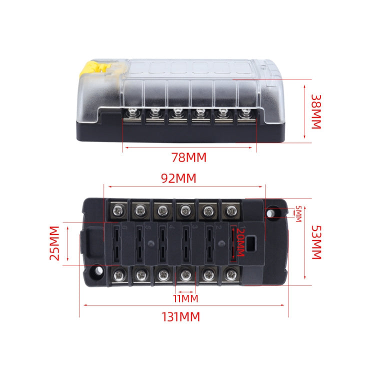 6-Way Plug-In Insulated Cover Fuse Box For Cars Yachts